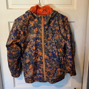L.L. Bean Kids Camo Raincoat - Blue, Orange, and Green